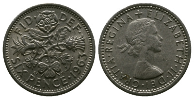 Великобритания 6 пенсов 1963 Елизавета II (1952-2022) KM 903, Spink 4149 медно-никель 4381-769