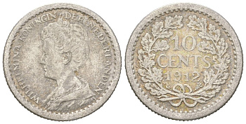 Нидерланды 10 центов 1912 Вильгельмина (1890-1948) KM 145 серебро 4152-1146