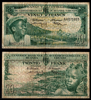Бельгийское Конго 20 франков 1957 Pick 31 бумага 8602-29-3-2