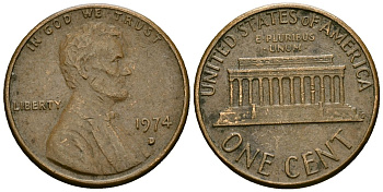 США 1 цент 1974 D, Линкольн KM 201 медь цинк 4136-143