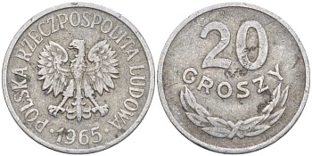 Польша 20 грошей 1965 MW KM A47, Parchimowicz 208p алюминий 99-711