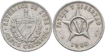 Куба 5 сентаво 1966 звезда, вторая республика (1962- ) KM 34 алюминий 4591-114