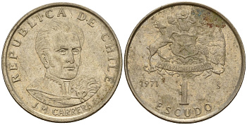 Чили 1 эскудо 1971 Хосе Мигель Каррера KM 197 медно-никель 4158-735