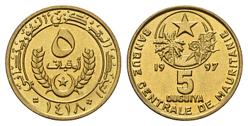Мавритания 5 угий 1997 KM 3 алюминиевая бронза UNC 26-231