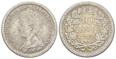 Нидерланды 10 центов 1912 Вильгельмина (1890-1948) KM 145 серебро 4152-1146