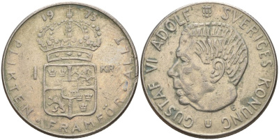 Швеция 1 крона 1973 U, Густав VI Адольф (1950-1973) KM 826a медь плакированный медно-никелем 4150-336