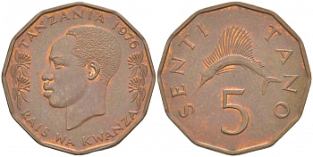 ТАНЗАНИЯ 5 СЕНТИ 1976 KM 1 бронза 3457-753