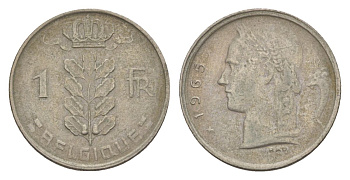 Бельгия 1 франк 1965 Belgique, Бодуэн I (1951-1993) KM 142 медно-никель 4632-556