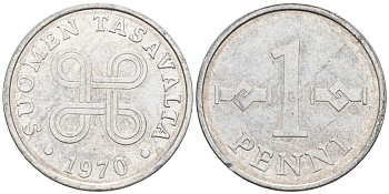 Финляндия 1 пенни 1970 KM 44а алюминий 4564-861