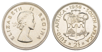 ЮАР 2 шиллинга (флорин) 1956 Елизавета II (1952-2022), тираж - 1700 экземпляров KM 50 серебро PROOF 00-822-89