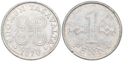 Финляндия 1 пенни 1970 KM 44а алюминий 4564-861