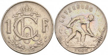 Люксембург 1 франк 1962 сталевар KM 46.2 медно-никель 68-615