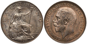 Великобритания 1 фартинг 1924 Георг V (1910-1936) KM 808.2 Spink 4060 бронза aUNC 1085-5-14