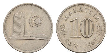 Малайзия 10 сенов 1967 здание Парламента KM 3 медно-никель 4643-728