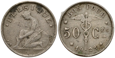 Бельгия 50 сантимов 1928 Belgique KM 87 никель 112-663