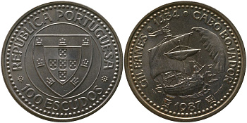 Португалия 100 эскудо 1987 INCM, Золотой век открытий - Жил Эанеш KM 639 медно-никель aUNC 4587-1042