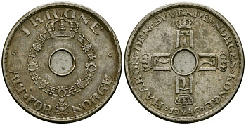 Норвегия 1 крона 1946 Хокон VII (1905 - 1957) KM 385 медно-никель 4582-551