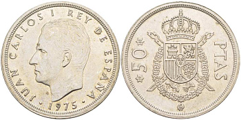 ИСПАНИЯ 50 ПЕСЕТ 1975 (80) ХУАН КАРЛОС I (1975-) KM 809 медно-никель XF 4517-311