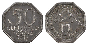 Тюбинген 50 пфеннигов 1917 Funck 551.8, Men05 25330.8, Men18 31711.8 железо 4637-1217
