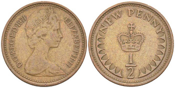 Великобритания 1/2 пенни 1971 Елизавета II (1952-2022) KM 914, Spink 4239 бронза 4387-828