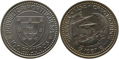 Португалия 100 эскудо 1987 INCM, Золотой век открытий - Жил Эанеш KM 639 медно-никель aUNC 4587-1042