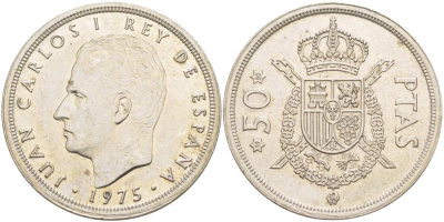 ИСПАНИЯ 50 ПЕСЕТ 1975 (80) ХУАН КАРЛОС I (1975-) KM 809 медно-никель XF 4517-311