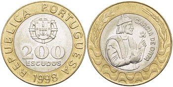 Португалия 200 эскудо 1998 Гарсия Де Орта (1501-1568) KM 655 биметалл 110-754