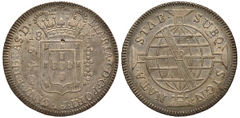 Бразилия 640 рейс 1804 В, Мария I Португальская (1786-1816) KM 231.2 серебро  00-000-00