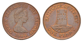 Джерси 1 пенни 1990 Елизавета II (1952-2022), башня Святого Клемента KM 54 бронза 4659-617