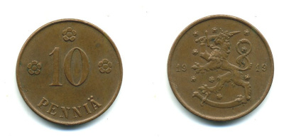 Финляндия 10 пенни 1919 KM 24 медь 41-1247