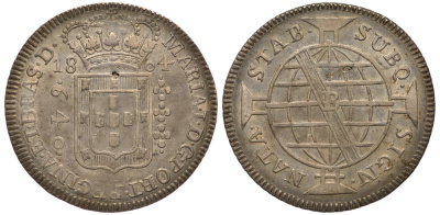 Бразилия 640 рейс 1804 В, Мария I Португальская (1786-1816) KM 231.2 серебро  00-000-00