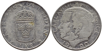 Швеция 1 крона 1990 Карл XVI Густав (1973- ) KM 852a медно-никель 4398-1236