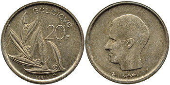 Бельгия 20 франков 1981 Belgique, Бодуэн I (1951-1993) KM 159 никель бронза 63-1112