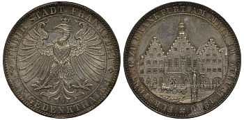 Франкфурт 1 талер 1863 Ассамблея Принцев KM 372, AKS 45, Jaeger 52, Thun 147, Kahnt 172, Davenport 654 серебро 00-815-72