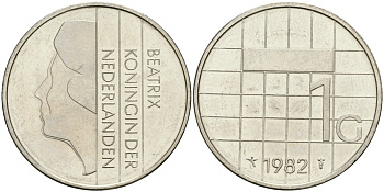 Нидерланды 1 гульден 1982 Беатрикс (1980-2013) KM 205 никель 4579-413
