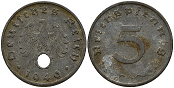Германия 5 рейхспфеннигов 1940 A KM 100, J. 370 цинк 4154-935