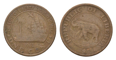 Либерия 1 цент 1961 KM 13 бронза 4640-632