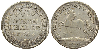 Брауншвейг-Вольфенбюттель 1/6 талера 1764 IDE, вес 5,12 гр. KM 971 серебро 00-00