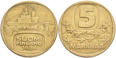 ФИНЛЯНДИЯ 5 МАРОК 1984 N ЛЕДОКОЛ KM 57 алюминиевая бронза 4556-924