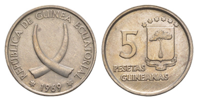 Экваториальная Гвинея 5 песет 1969 год-тип KM 2 медно-никель UNC 4659-425