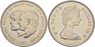 Великобритания 25 пенсов 1981 Королевская свадьба принца Чарльза и леди Дианы, Елизавета II (1952-2022) KM 925, Spink 4229 медно-никель UNC 4578-123