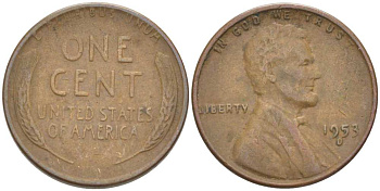 США 1 ЦЕНТ 1953 D, ЛИНКОЛЬН KM А132 медь цинк 218-251