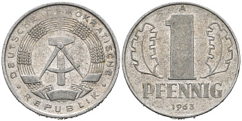 ГДР 1 ПФЕННИГ 1962 А KM 8.1 алюминий 75-1259