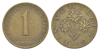 Австрия 1 шиллинг 1965 KM 2886 алюминиевая бронза 4561-117