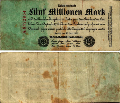 Германия 5000000 марок 1923 25 июля 1923, 5 миллионов марок Pick 95, Ros 94  бумага 7183-52-2-1