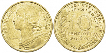 ФРАНЦИЯ 10 САНТИМОВ 1963 ТИП MARIANE KM 929, LE FRANC 144.3 алюминиевая бронза 4516-836