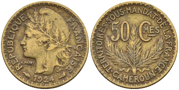Французский Камерун 50 сантимов 1924 (а), монетный двор Париж KM 1 алюминиевая бронза 4164-1211