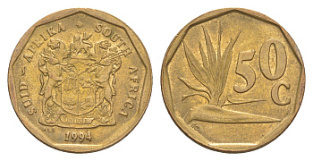 ЮАР 50 центов 1994 Зантедеския Эллиота (калла), герб KM 137 сталь плакированная бронзой UNC 4618-626