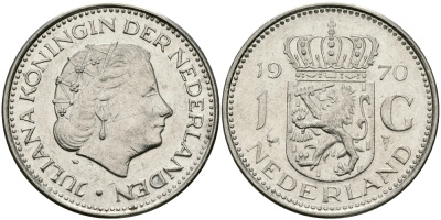 Нидерланды 1 гульден 1970 Юлиана (1948-1980) KM 184а никель 94-625