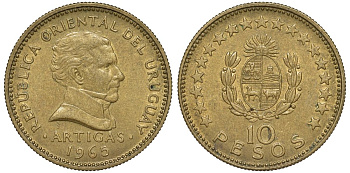 Уругвай 10 песо 1965 KM 48 алюминиевая бронза 4574-724